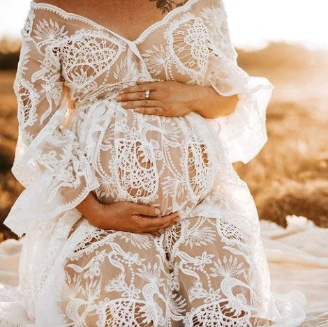 white lace maternity dress australia Boho White Lace Photoshoot Dresses