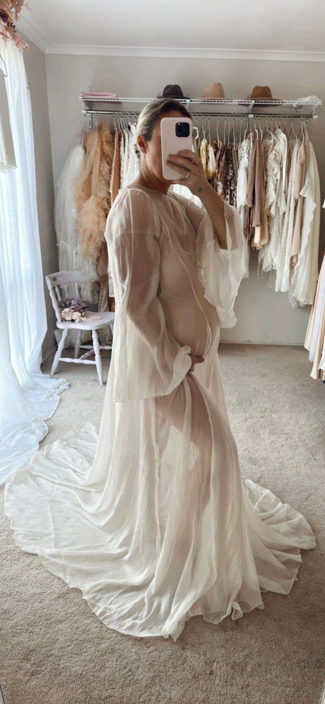 Vienna Long Flowy Maternity Photoshoot Dress ~ Ivory