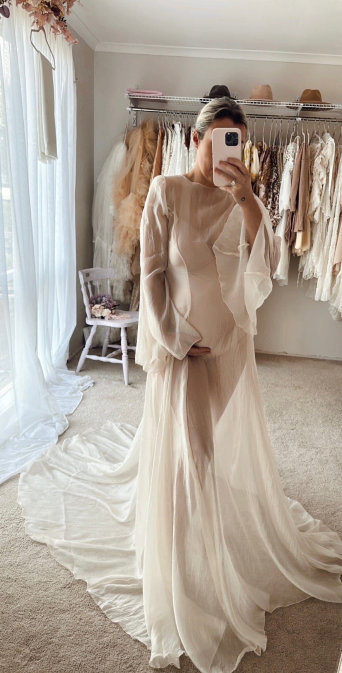 Vienna Long Flowy Maternity Photoshoot Dress ~ Ivory