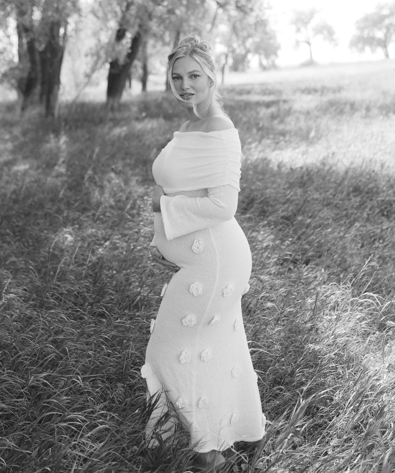 Meshki Kiki Off Shoulder Knit Rose Maxi Dress to Hire Meshki Kiki Off Shoulder Knit Rose Maxi Dress to Hire