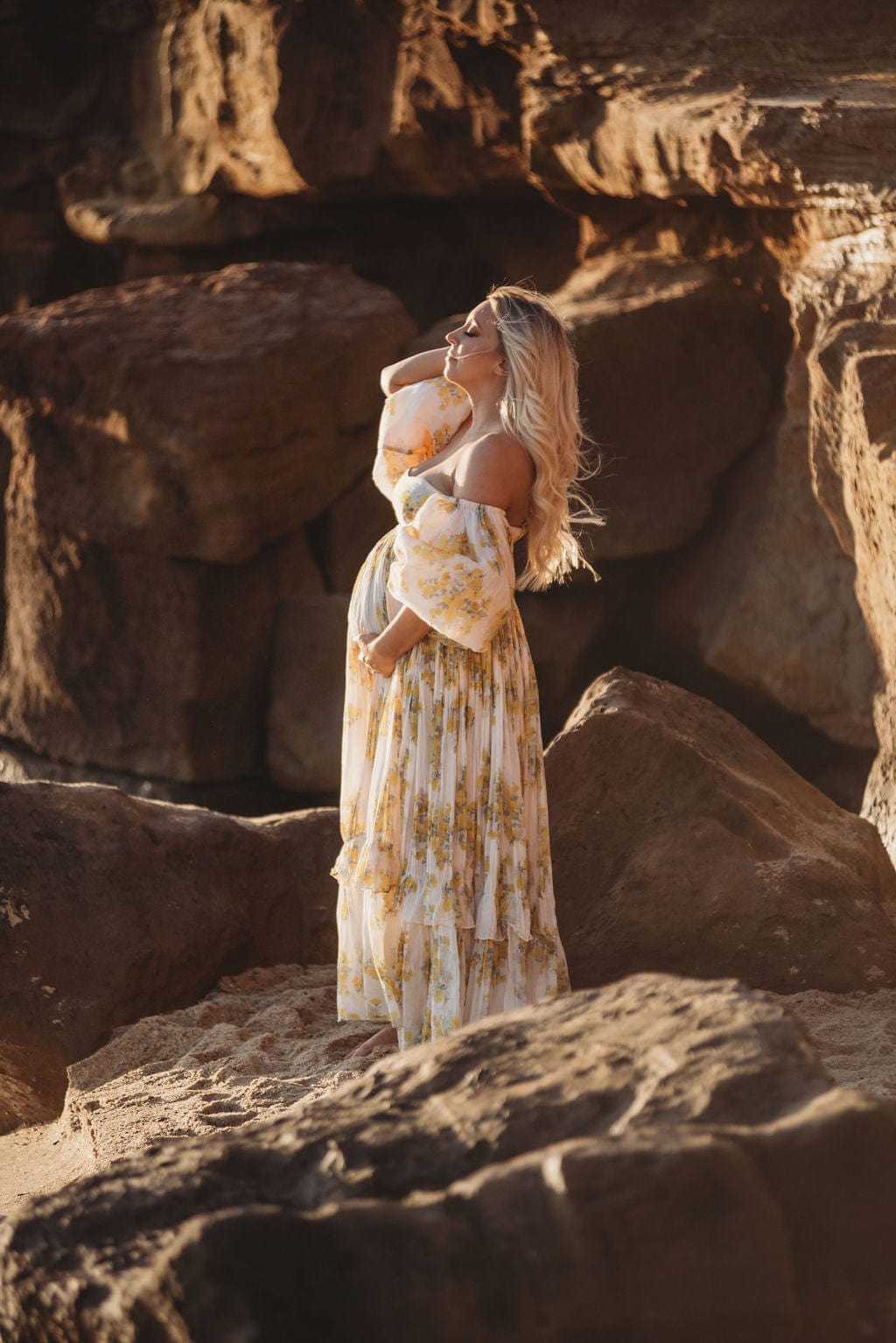 Rooh Collective Poppy Maxi Dress - Floral Off the Shoulder Maternity Photoshoot Dress