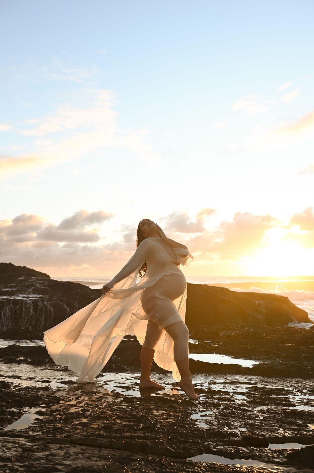 Vienna Long Flowy Maternity Photoshoot Dress ~ Ivory
