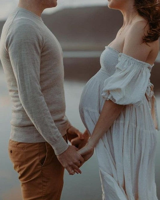 Bird and Kite Isabella Dress - Romantic and whimsical Maternity Photoshoot Dress Hire with puffed sleeves, tiered skirt and back tie