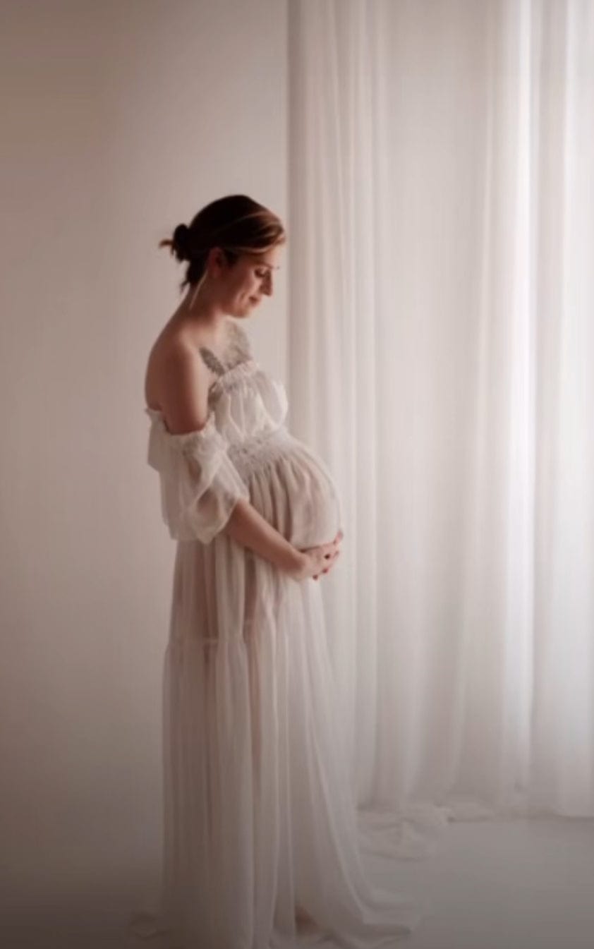 White Chiffon Maternity Photoshoot Two Piece Maternity Dress