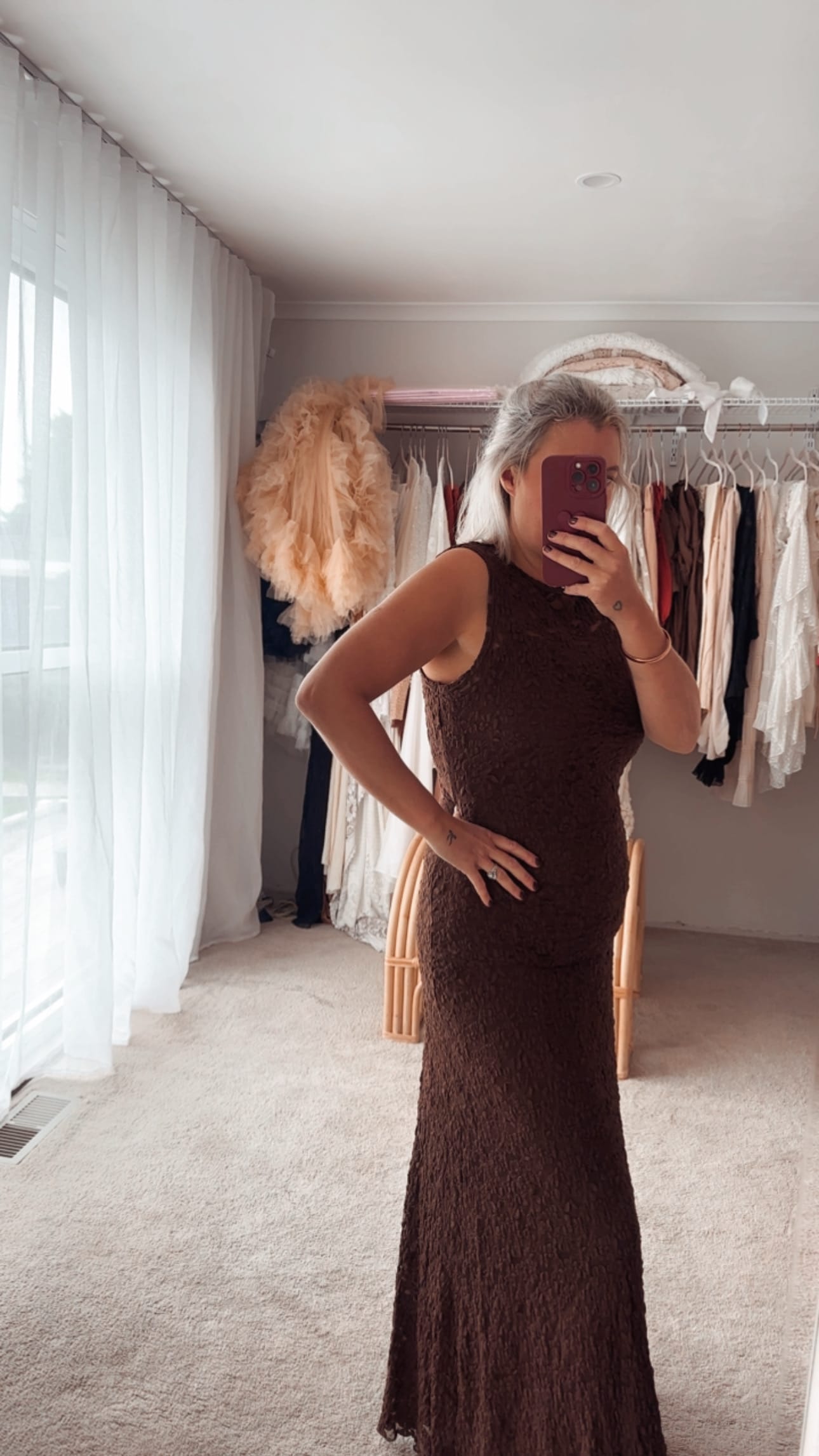Brown Lace Pregnancy Photoshoot Dress