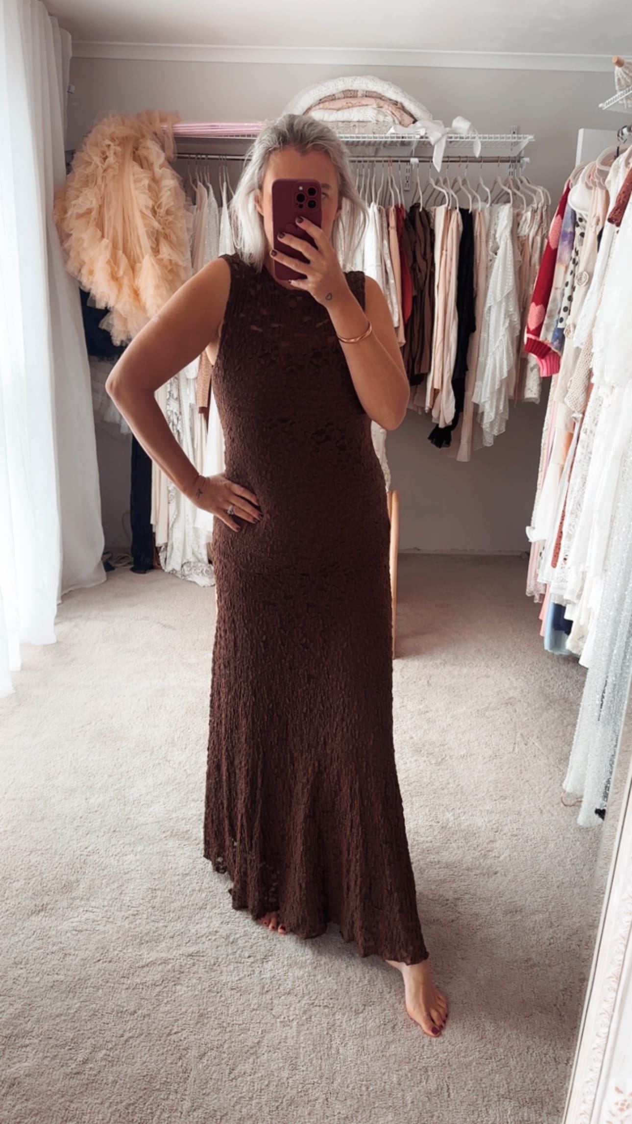 Chocolate Brown Lace Maternity Dress for Photoshoots