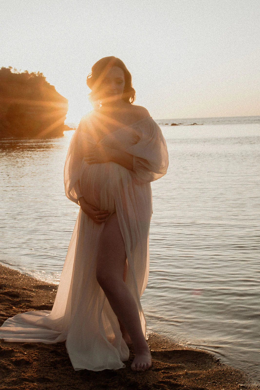 Light Chiffon Flowy Thigh High Split Maternity Photoshoot Dress Hire