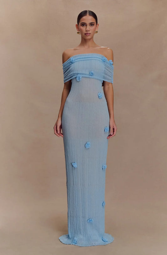 Meshki Brynn Orchid knit Maxi Dress - Baby Blue