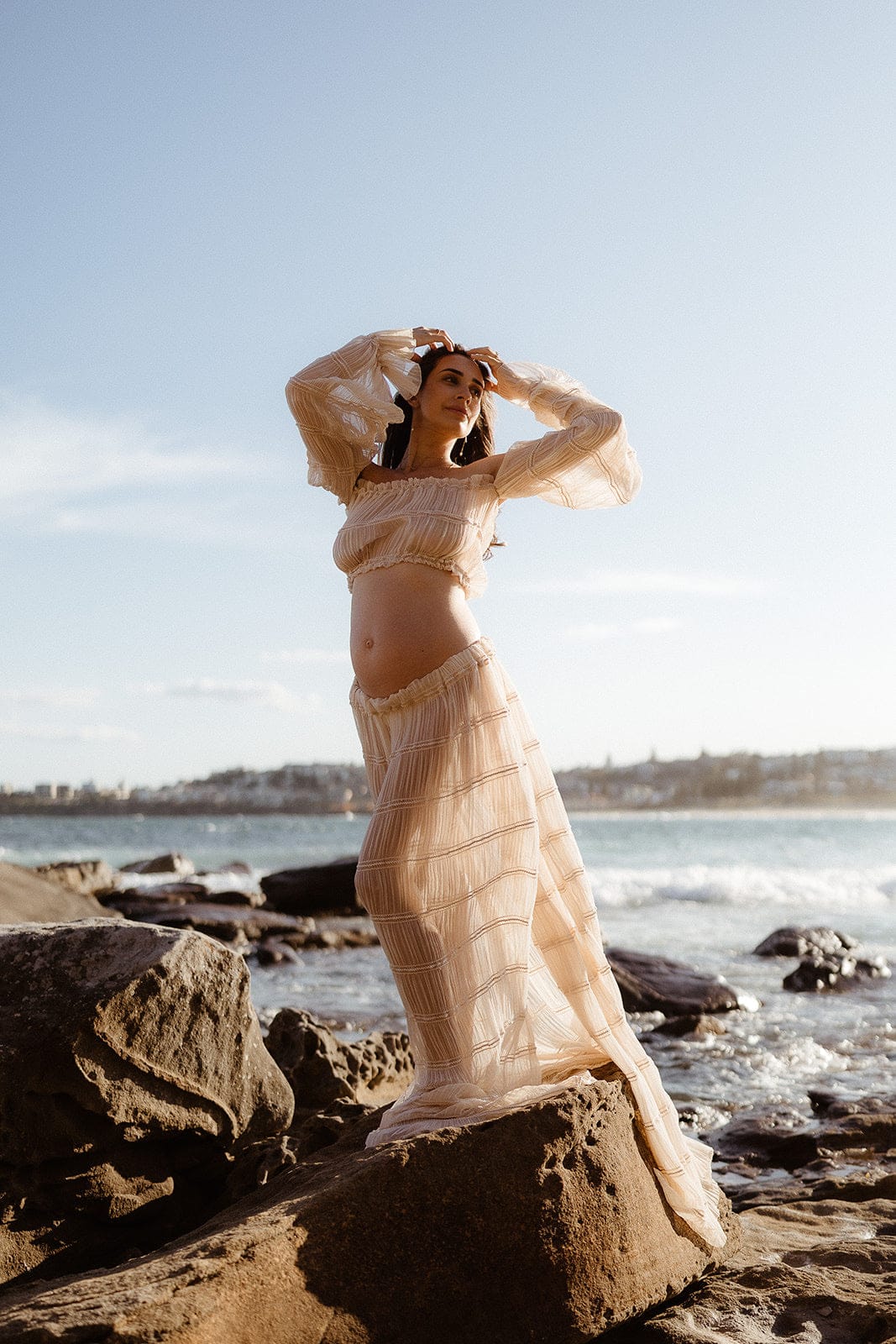 Everything Lace Hire Wonderful Moments Maternity Photoshoot Set highlighting baby bump during her maternity photoshoot