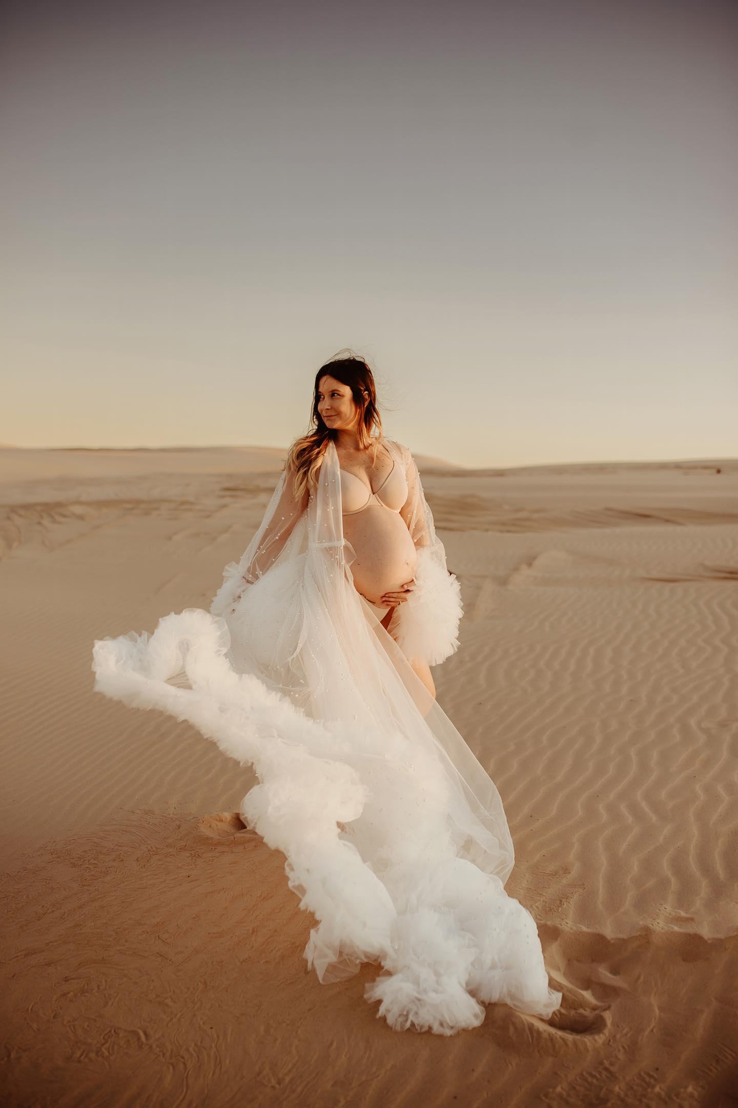 Audrey Tulle Photoshoot Robe ~ White Pearls - Maternity Photoshoot Robe - Bridal Robe